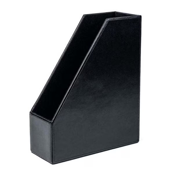 Black Bonded Leather Magazine Rack, Dacasso, Mfr#: AG-1482